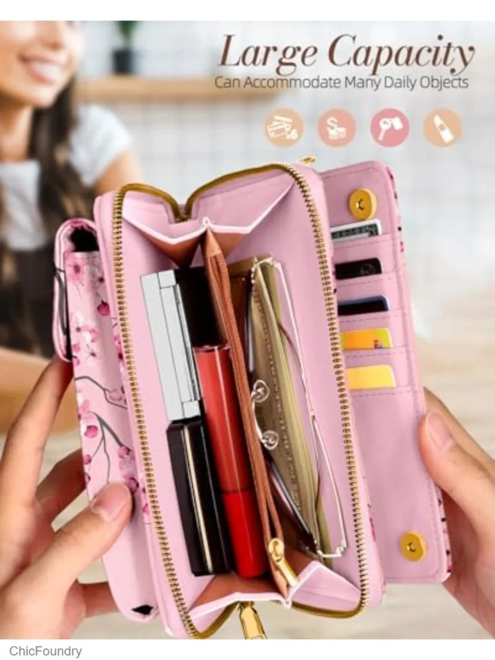 Leather Crossbody Cell Phone Bag with 10 Card Slots Adjustable Strap
